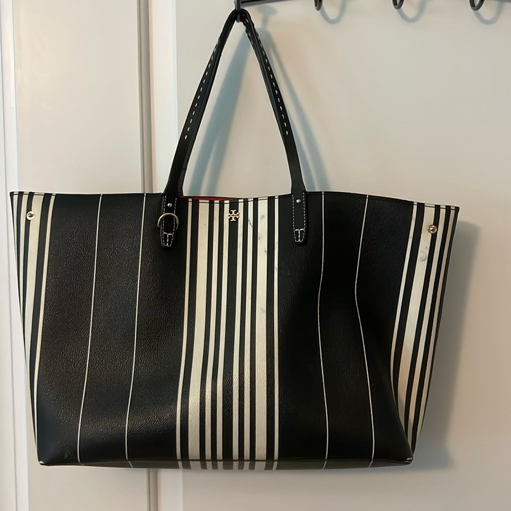 Offers?Tory Burch Leather Large Stripe Tote